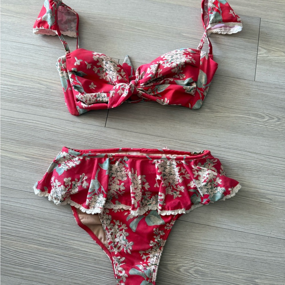 Montce Vintage Floral Bikini Set Size Small Tamarindo ruffle bottom Cabana top